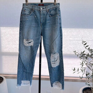 7 For All Mankind High Waist Josefina Diamonte Distressed Jeans 26 Boho Glam